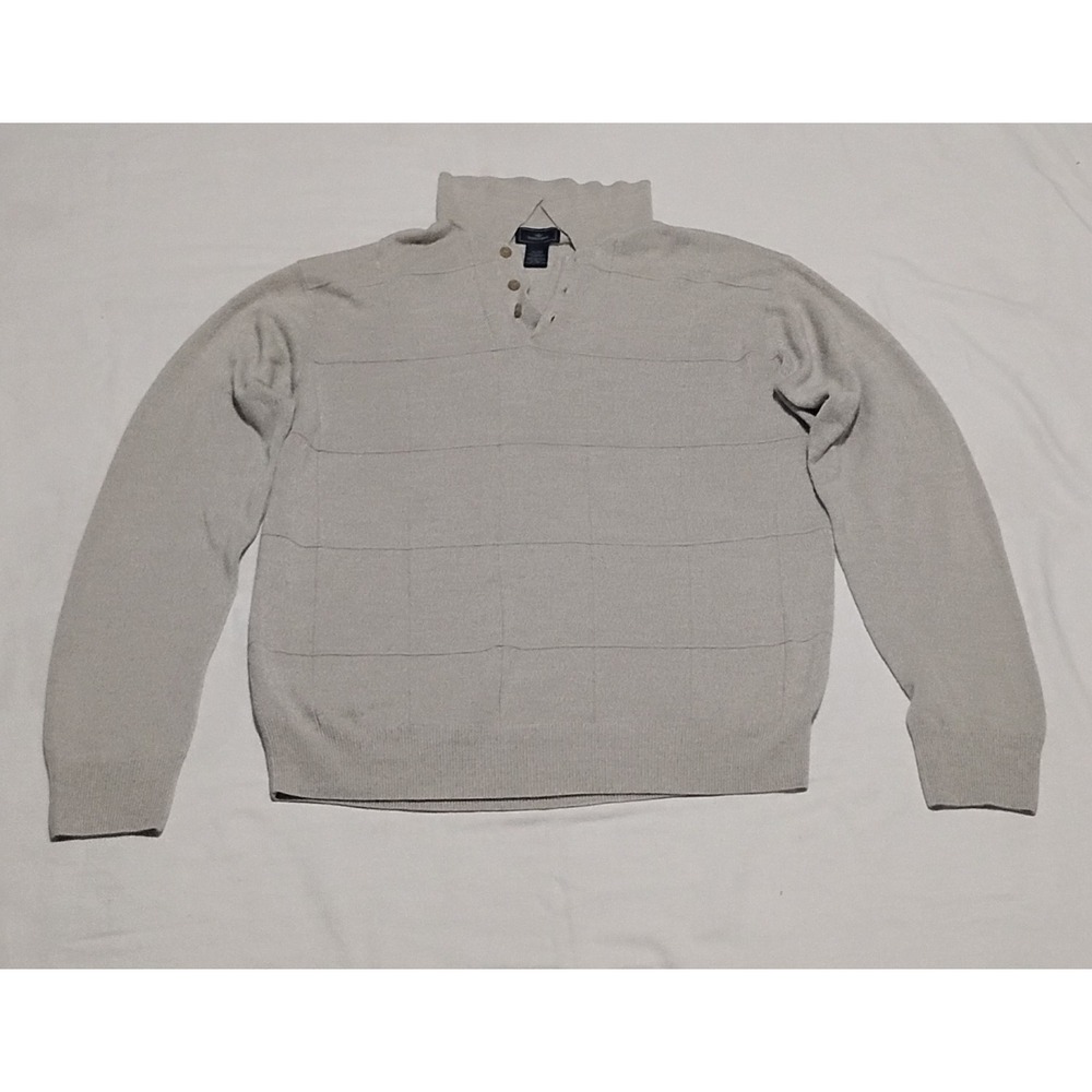 VTG 90s/Y2K Dockers Men's XL Knit Polo Sweater Beige Windowpane Grid